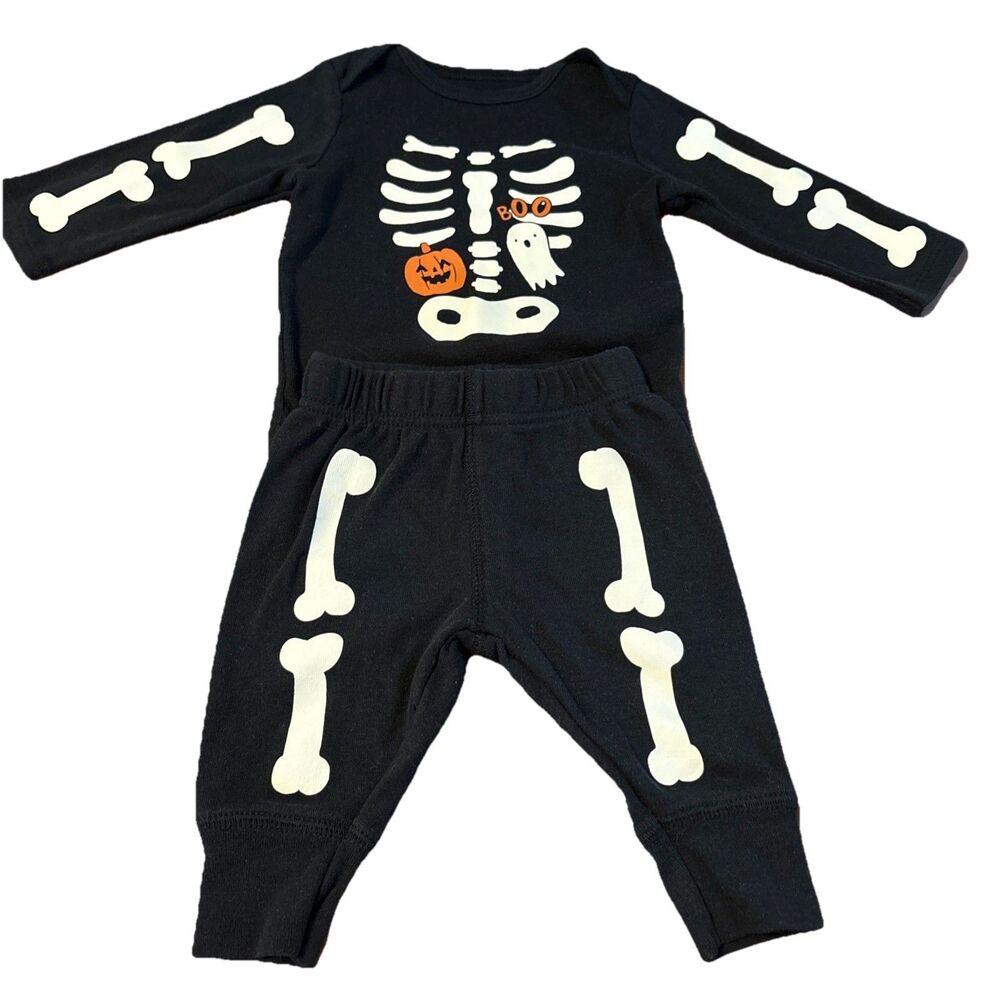 Carter's Skeleton Bones 0-3M Halloween 2 Piece Outfit Unisex Black White